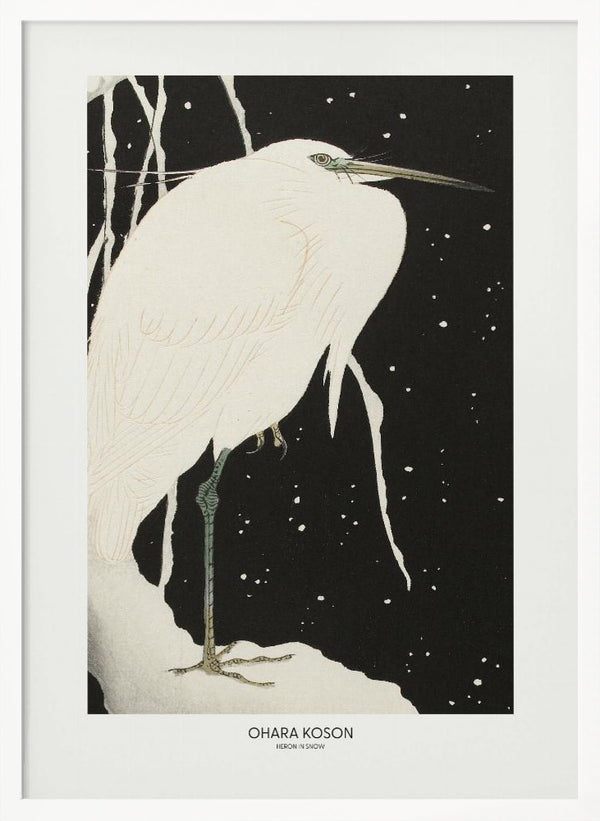 Tablou înramat „Heron In The Snow” de Ohara Koson
