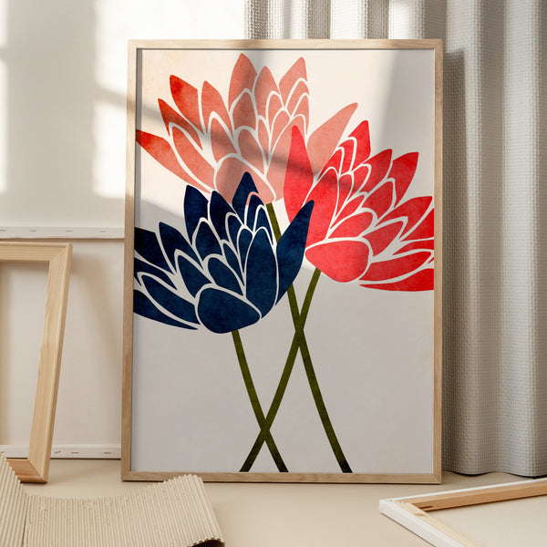 Tablou înramat „Three Dancing Blossoms” de Kubistika