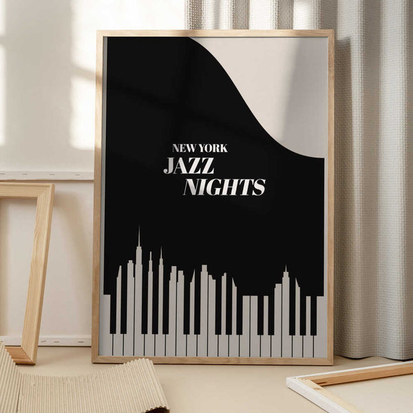 Tablou înramat „Jazz Nights Nyc Black” de Kubistika