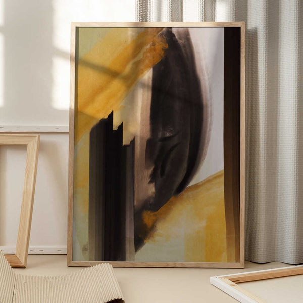 Tablou înramat „Dynamic Brushstrokes In Earthy Tones Of Black” de Little Dean