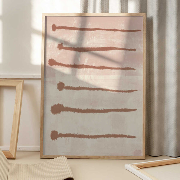 Tablou înramat „Terracotta Ink Strokes on Soft Pink and White” de Dina Dankers