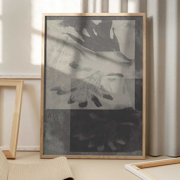 Tablou înramat „Whispering Leaves – Abstract Pattern in Taupe and White” de Dina Dankers