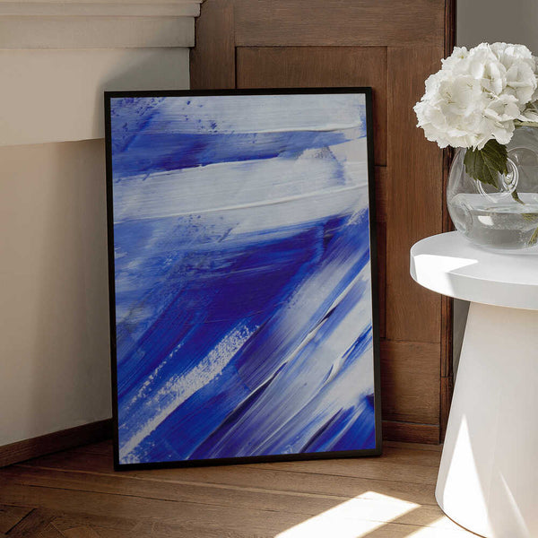 Tablou înramat „White and Blue Brushstrokes” de uplusmestudio