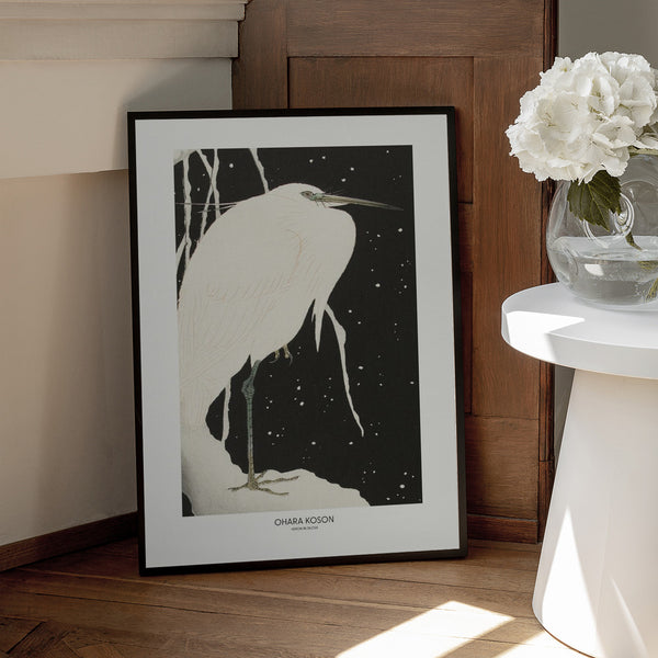 Tablou înramat „Heron In The Snow” de Ohara Koson