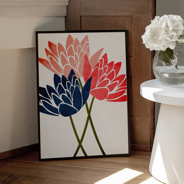 Tablou înramat „Three Dancing Blossoms” de Kubistika