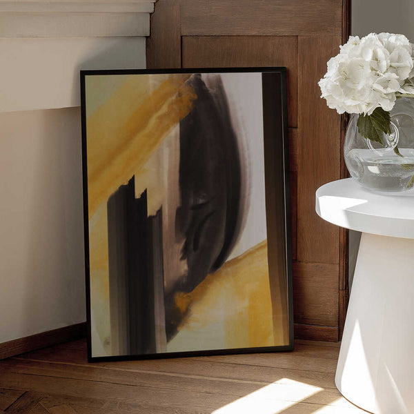 Tablou înramat „Dynamic Brushstrokes In Earthy Tones Of Black” de Little Dean