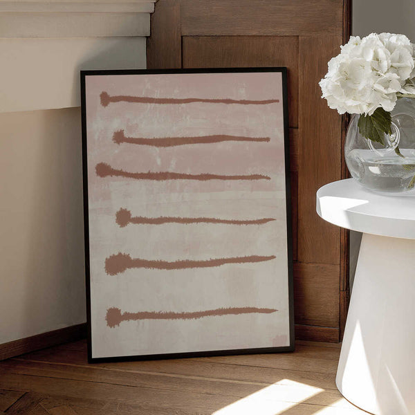 Tablou înramat „Terracotta Ink Strokes on Soft Pink and White” de Dina Dankers