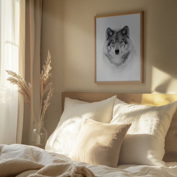 Tablou înramat „Portrait of a Timber Wolf” de Jim Cumming