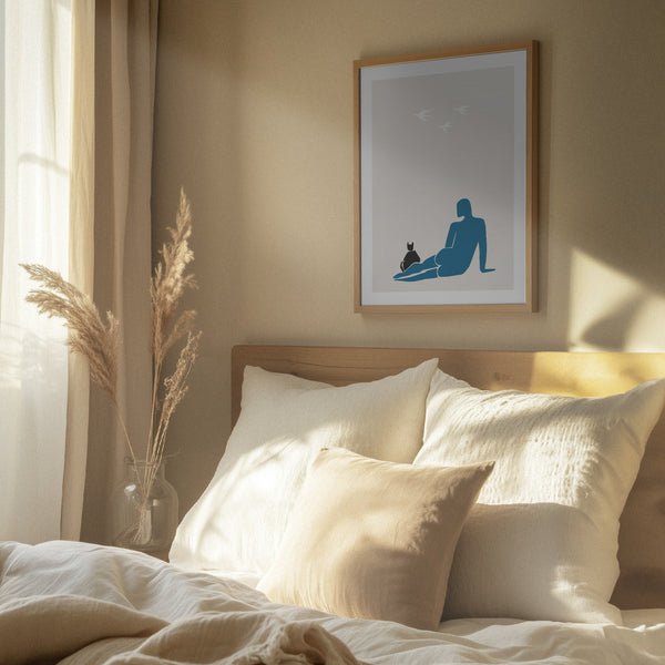 Tablou înramat „Woman and Cat” de Pictufy Studio II