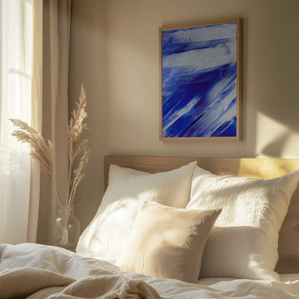 Tablou înramat „White and Blue Brushstrokes” de uplusmestudio