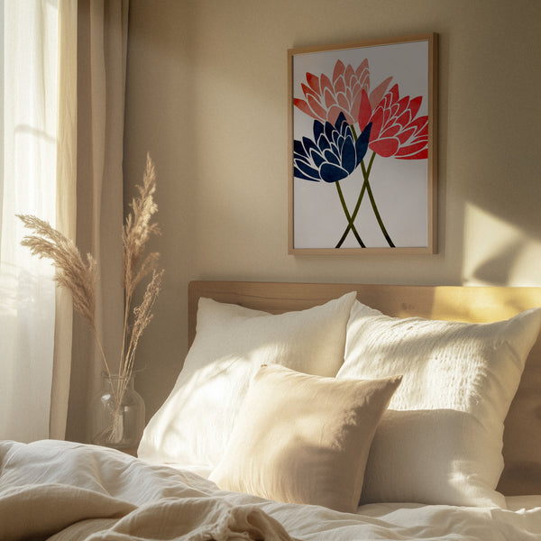 Tablou înramat „Three Dancing Blossoms” de Kubistika