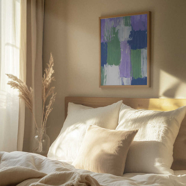 Tablou înramat „Bold Brushstrokes in Lavender Green and Blue Hues” de uplusmestudio