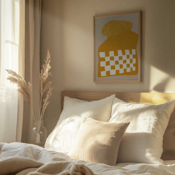 Tablou înramat „Golden Checkered Form” de THE MIUUS STUDIO