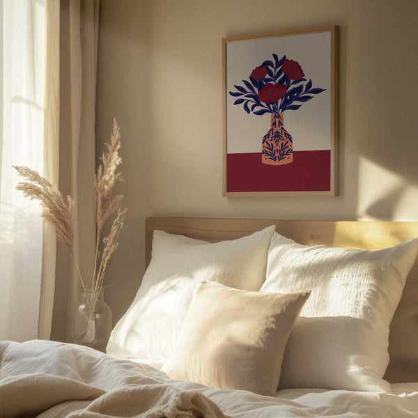 Tablou înramat „Burgundy Poppies In a Vase” de Angela Minca