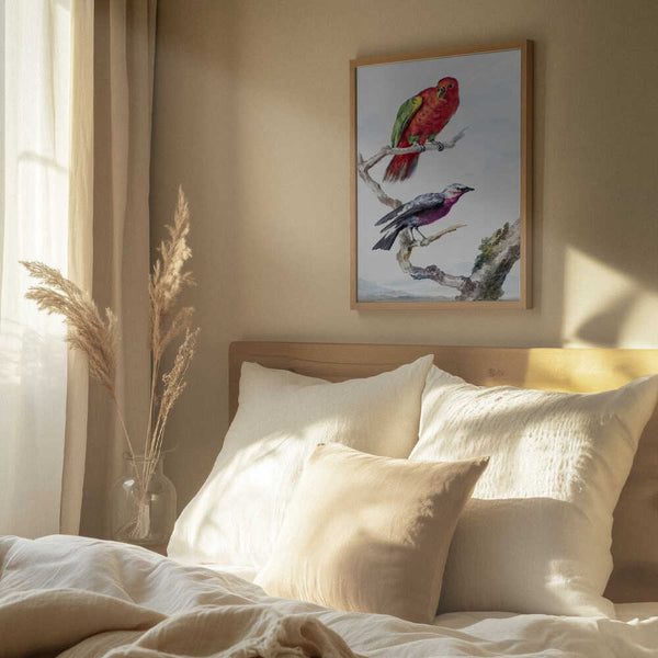 Tablou înramat „Two Birds, Including a Red Green Parrot” de Aert Schouman