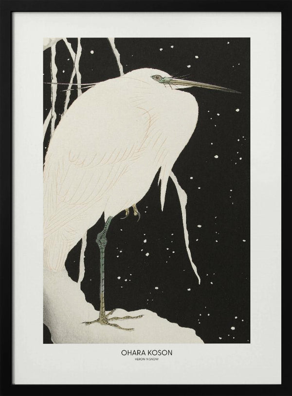 Tablou înramat „Heron In The Snow” de Ohara Koson