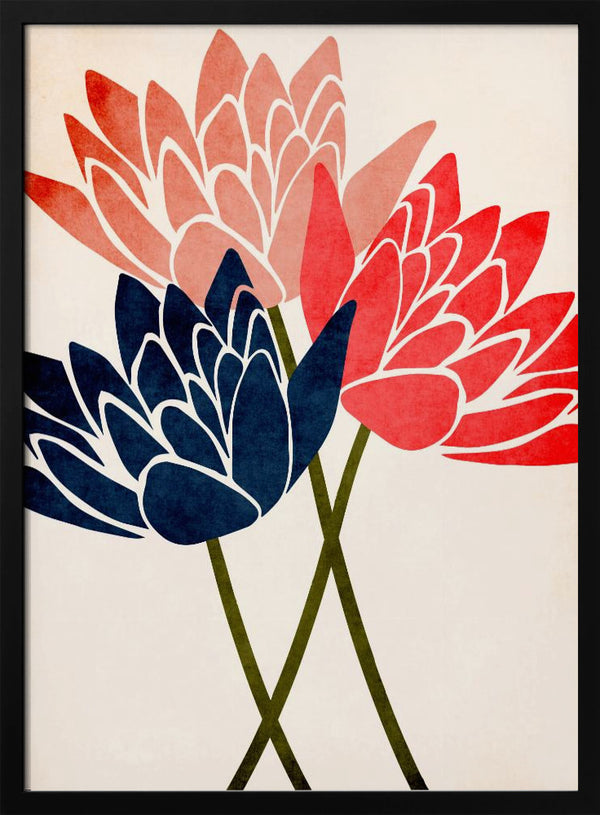 Tablou înramat „Three Dancing Blossoms” de Kubistika