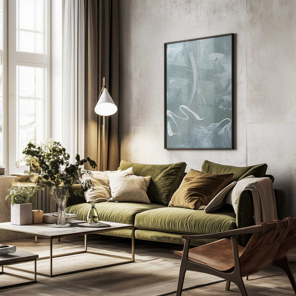 Tablou înramat „Green and White Acrylic” de uplusmestudio