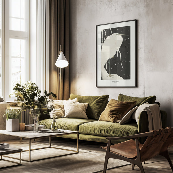 Tablou înramat „Heron In The Snow” de Ohara Koson