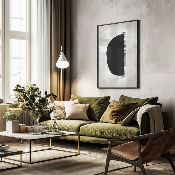 Tablou înramat „Black Shape Against A Textured White Background” de uplusmestudio