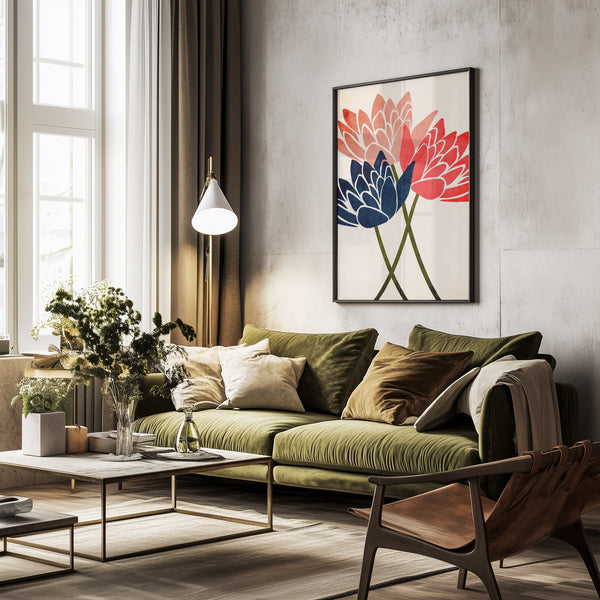 Tablou înramat „Three Dancing Blossoms” de Kubistika