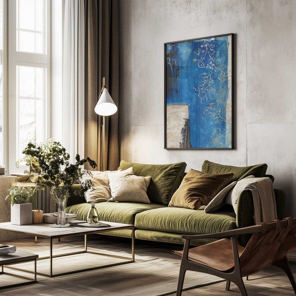 Tablou înramat „Denim Floral 3” de Sally Ann Moss