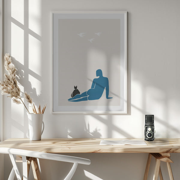 Tablou înramat „Woman and Cat” de Pictufy Studio II