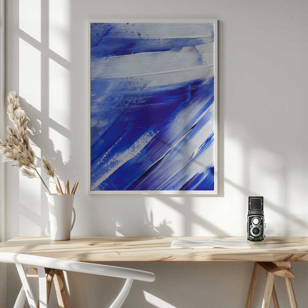 Tablou înramat „White and Blue Brushstrokes” de uplusmestudio