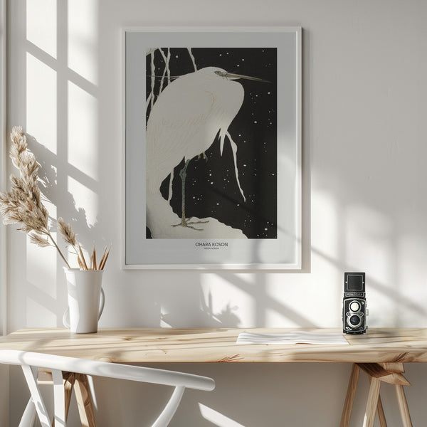 Tablou înramat „Heron In The Snow” de Ohara Koson
