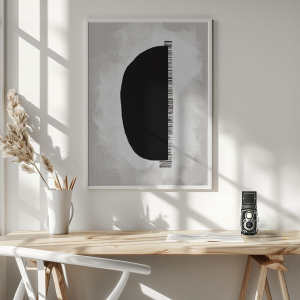 Tablou înramat „Black Shape Against A Textured White Background” de uplusmestudio