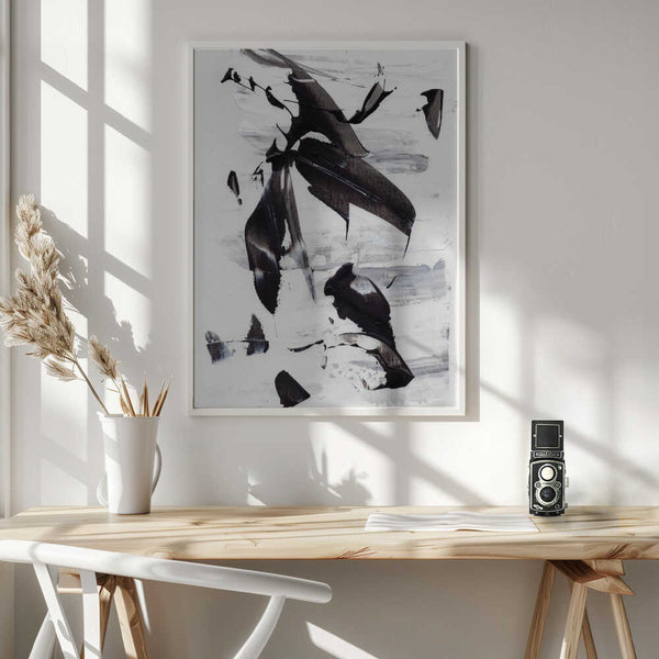 Tablou înramat „Monochrome Dynamic Brushstrokes” de uplusmestudio