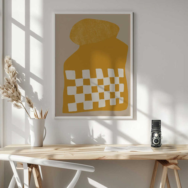 Tablou înramat „Golden Checkered Form” de THE MIUUS STUDIO