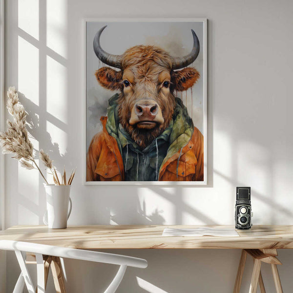 Tablou înramat „Buffalo Watercolor Animal Art (3)” de Justyna Jaszke