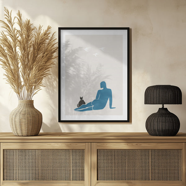 Tablou înramat „Woman and Cat” de Pictufy Studio II