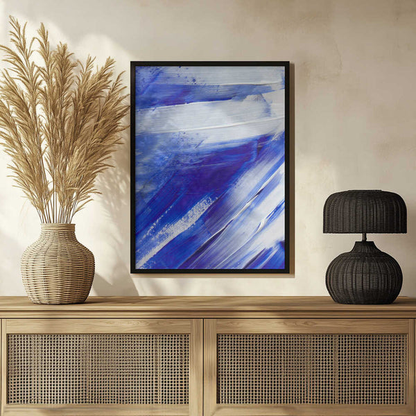 Tablou înramat „White and Blue Brushstrokes” de uplusmestudio