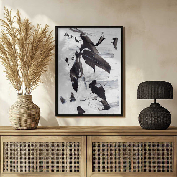 Tablou înramat „Monochrome Dynamic Brushstrokes” de uplusmestudio