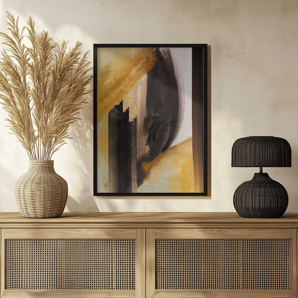 Tablou înramat „Dynamic Brushstrokes In Earthy Tones Of Black” de Little Dean