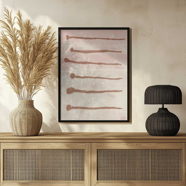 Tablou înramat „Terracotta Ink Strokes on Soft Pink and White” de Dina Dankers