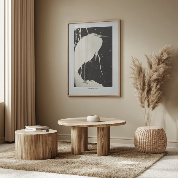 Tablou înramat „Heron In The Snow” de Ohara Koson