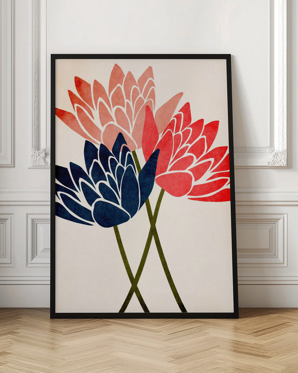 Tablou înramat „Three Dancing Blossoms” de Kubistika