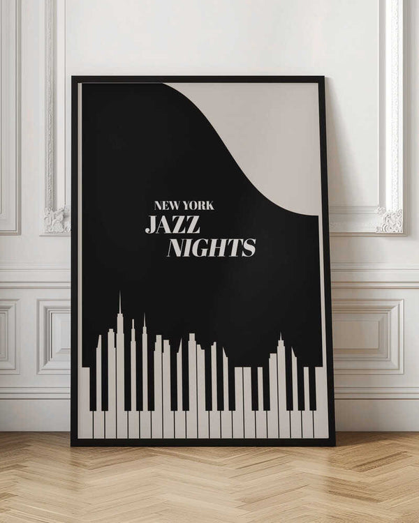 Tablou înramat „Jazz Nights Nyc Black” de Kubistika