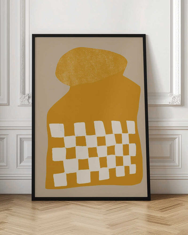 Tablou înramat „Golden Checkered Form” de THE MIUUS STUDIO