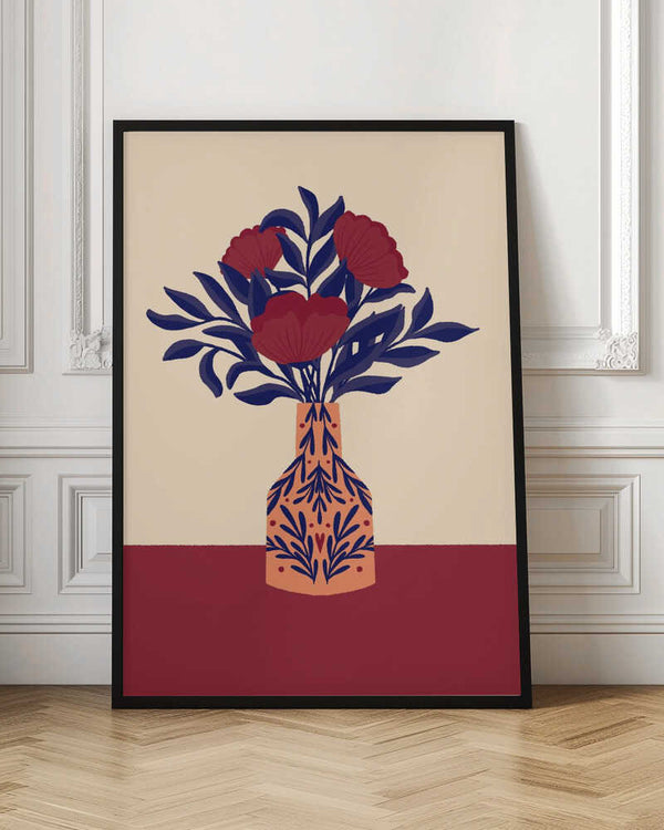 Tablou înramat „Burgundy Poppies In a Vase” de Angela Minca