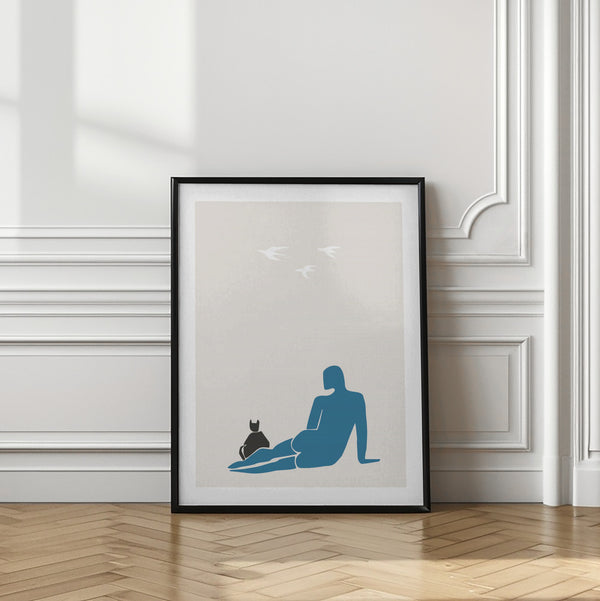 Tablou înramat „Woman and Cat” de Pictufy Studio II