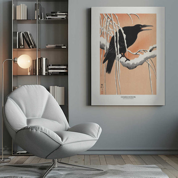 Tablou canvas „Crow On Snowy Branch” de Ohara Koson