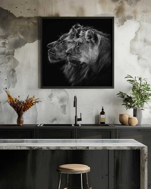 Tablou înramat „Lion and lioness portrait” de Laurent Lothare Dambreville