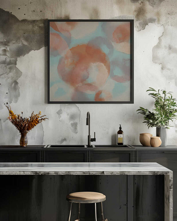 Tablou înramat „Soft Hues – Abstract Watercolor in Terra, Taupe, Blue” de Dina Dankers