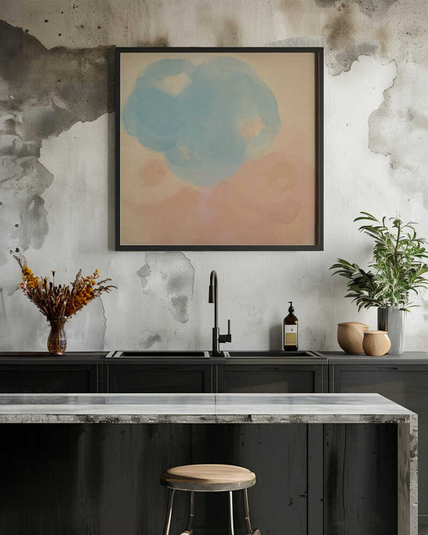 Tablou înramat „Peach & Blue Harmony – Abstract Watercolor Shapes” de Dina Dankers