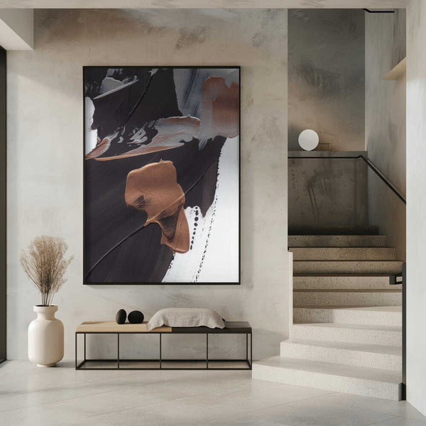 Tablou înramat „Dynamic Brushstrokes in Brown and Copper” de uplusmestudio