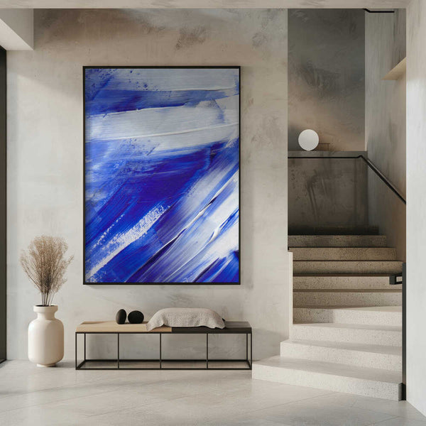Tablou înramat „White and Blue Brushstrokes” de uplusmestudio